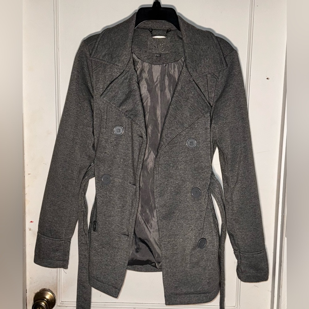 J2 Women’s Gray Peacoat Double Breasted w/Adjustable Belt XL Excellent Condition